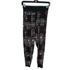Always Womens Black Red Floral Geometric Jogger Pants Size M Cozycore Art